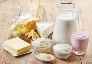 Various fresh dairy products high in calcium